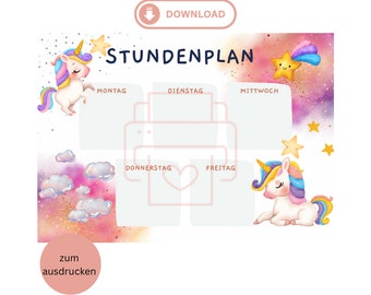 Stundenplan Einhorn Einschulung Geschenk Mädchen Grundschule