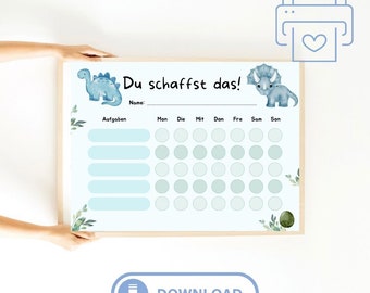 Belohungstafel Belohnungsplan Montessori Dinosaurier Dinos  Kindergartenkind