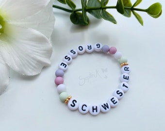 Kinderarmband Große Schwester Geschwisterkind Armband für Kinder Babyarmband Geburt Namensarmband Armband mit Name Perlenarmband