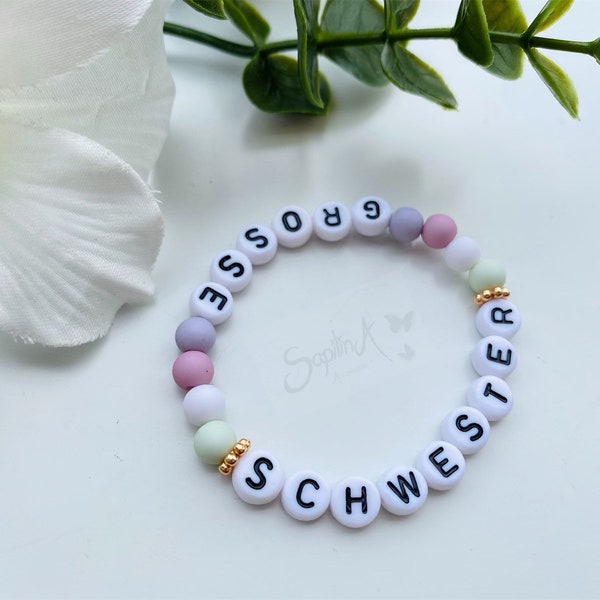 Kinderarmband Große Schwester Geschwisterkind Armband für Kinder Babyarmband Geburt Namensarmband Armband mit Name Perlenarmband