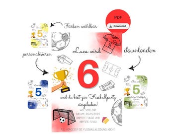 Invitación de cumpleaños infantil, fiesta de fútbol, boleto de partido de fútbol