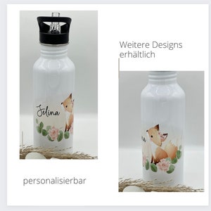 Personalized Water Bottle, Straw Stopper, Little Girl Model With Foxes 