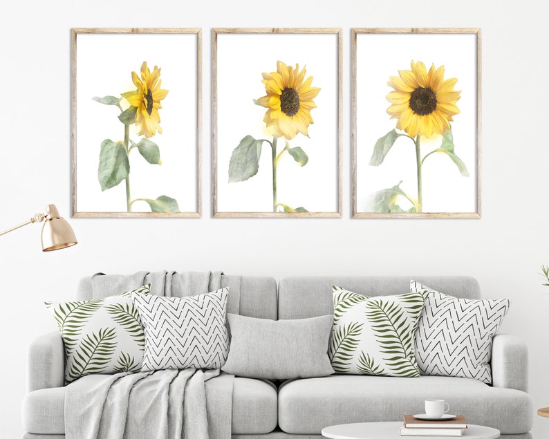 Sunflowers Bedroom Wall Decor Sunflowers with Leaves | Etsy
