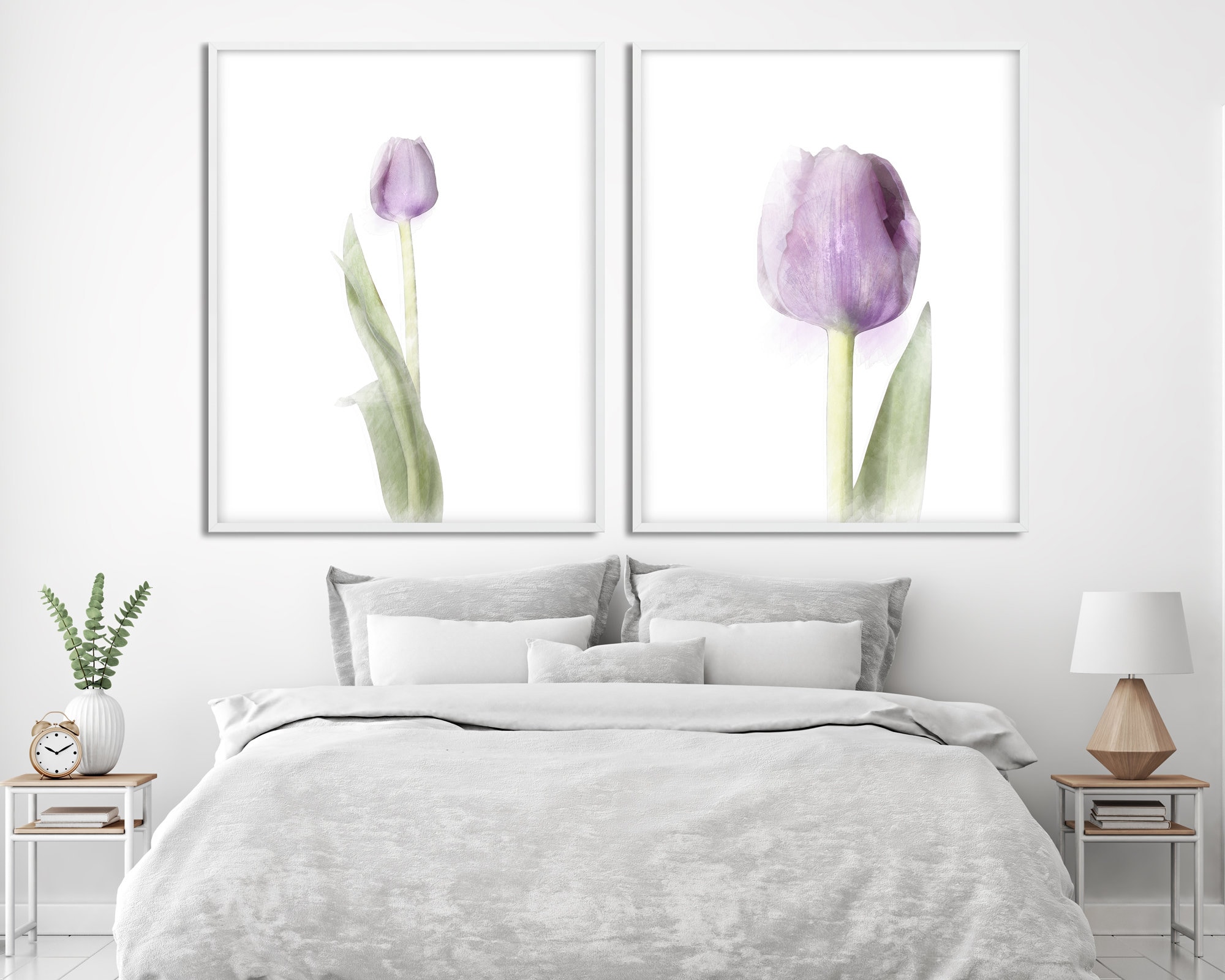 Bathroom Wall Decor Tulip Set of 2 Prints Watercolor Botanical Print