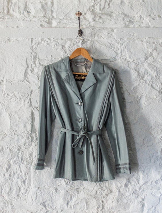 Vintage 80s Leather Skirt Suit - Grey Leather Suit