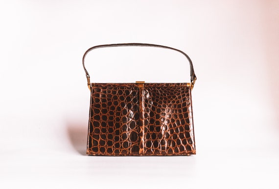 Vintage 50s FassBender Crocodile Skin Kelly Purse