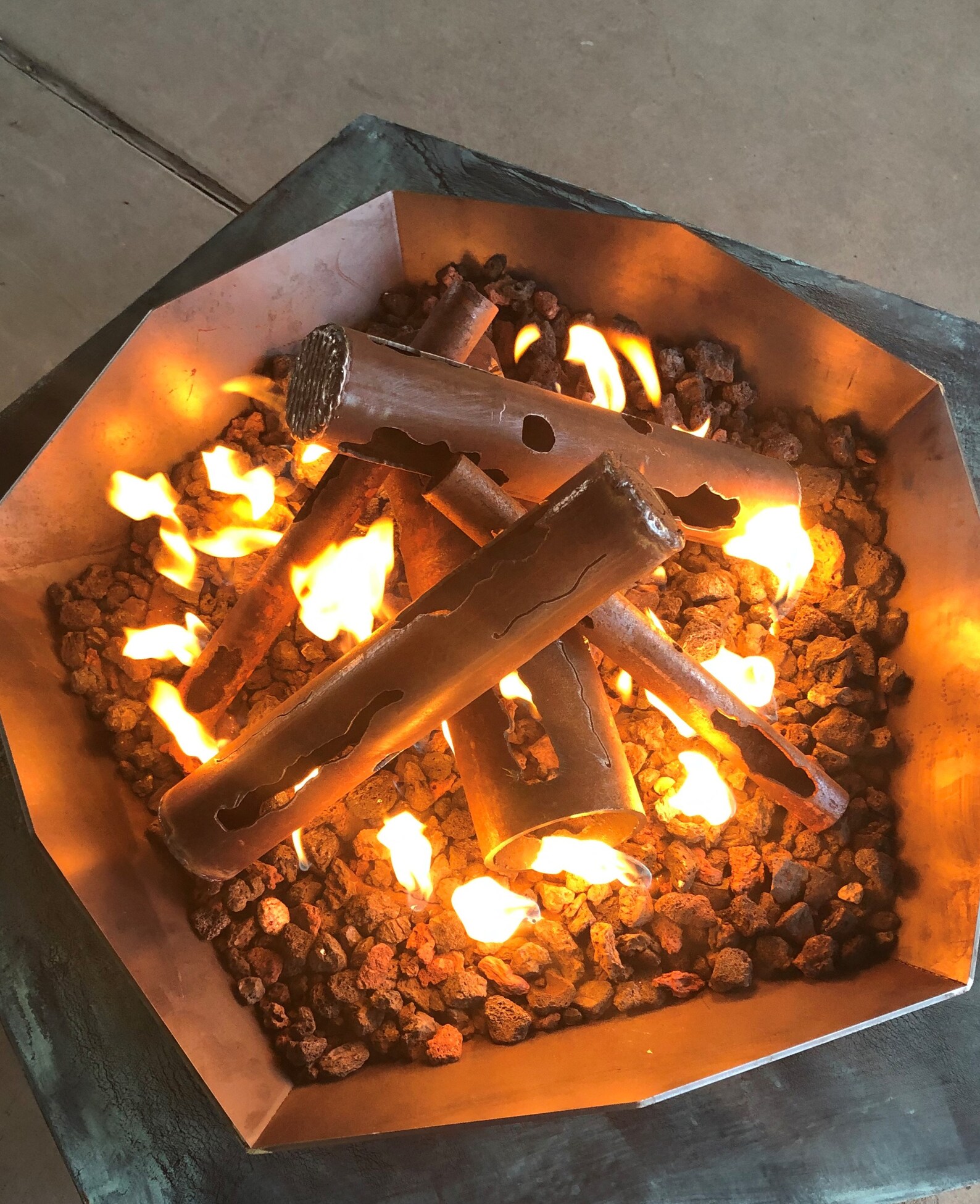 Gas Fire Pit Log Set Modern Steel Logs Etsy