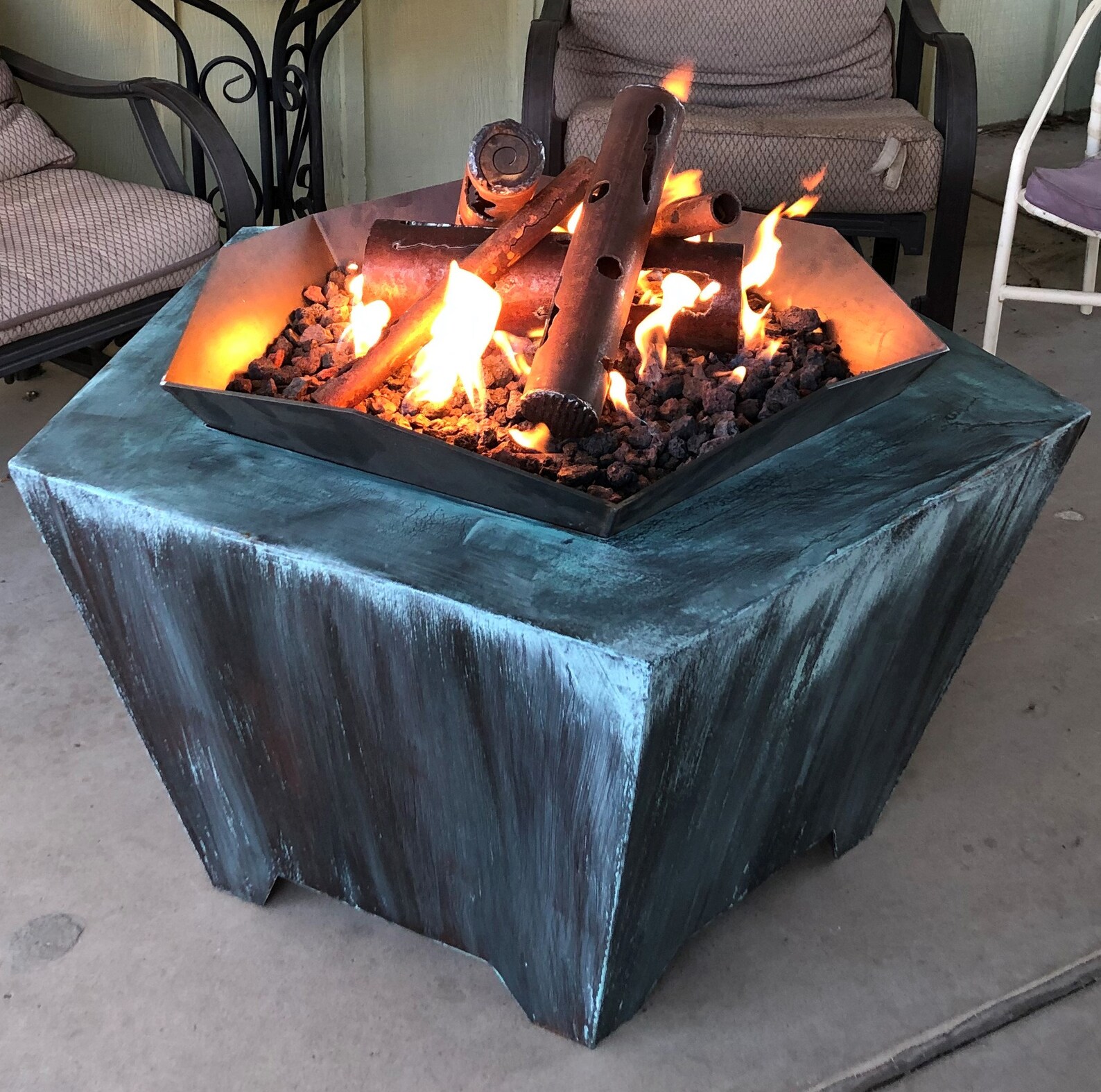 Gas Fire Pit Log Set Modern Steel Logs Etsy