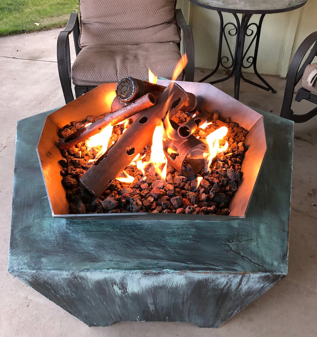 Gas Fire Pit Log Set Modern Steel Logs Etsy