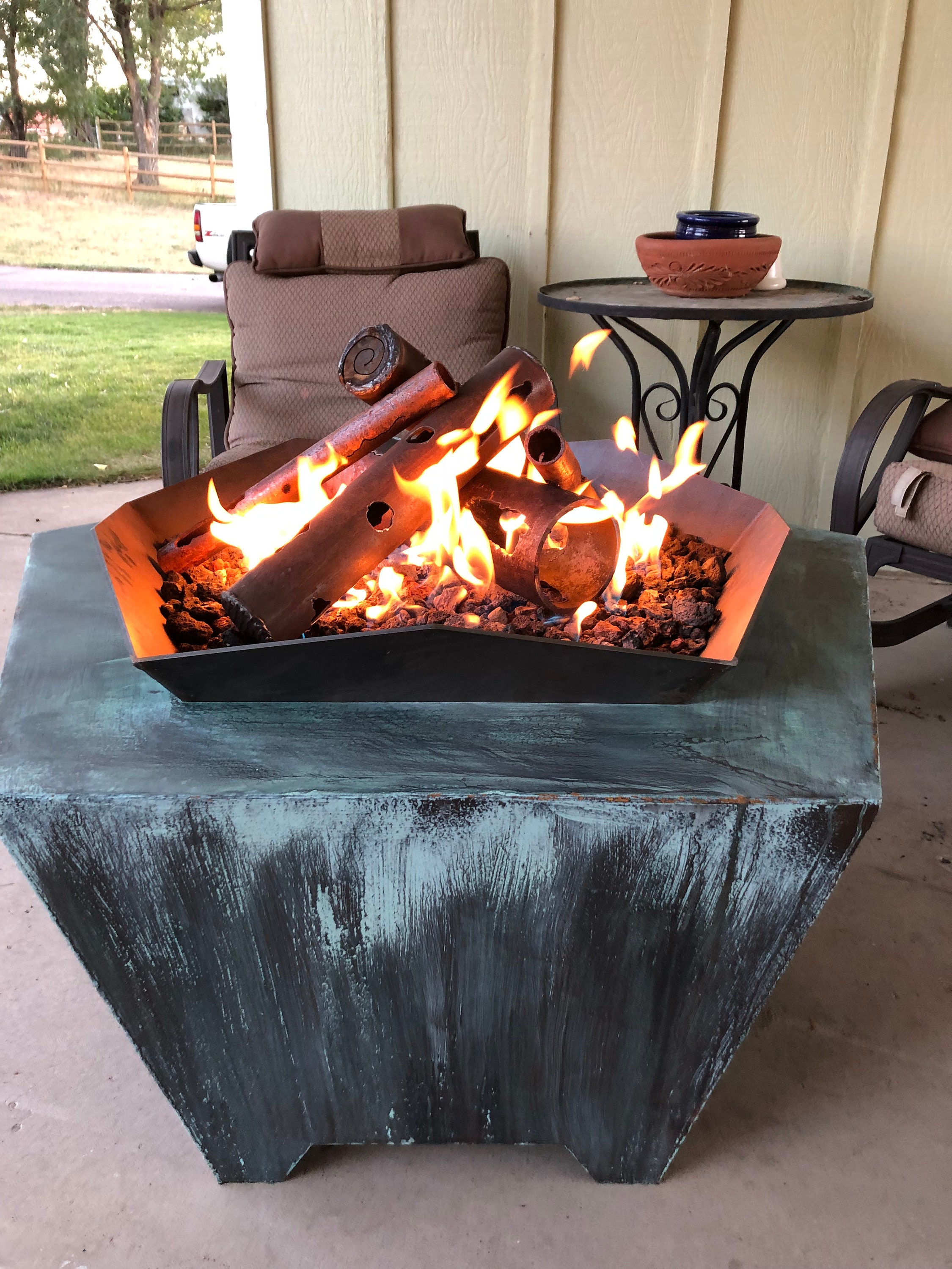 Gas Fire Pit Log Set Modern Steel Logs Etsy