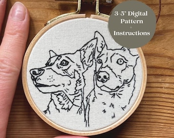 Custom Embroidery Pattern, Pet Portrait PDF for a size 3" - 5" embroidery hoop ornament, make art of your cat / dog / best animal friend