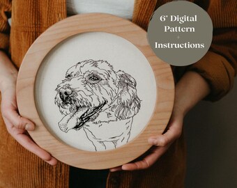 6" Custom Pet Portrait Embroidery Pattern, digital download PDF for a size 6" embroidery hoop DIY craft