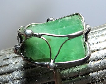 Urtümlicher Smaragd-Ring -  für Männer und Frauen- durchscheinender Smaragd-Kristall - UNIKAT!