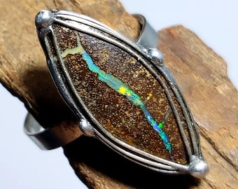 Opal ring - large navette shape - UNIQUE! Australia