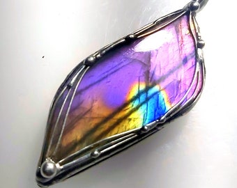 Mystérieux - grand - pendentif labradorite - PURE MYSTIQUE ! Spectrolite en forme de "Feuille" - unique ! Madagascar