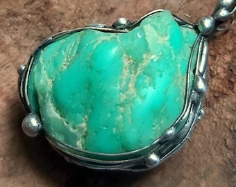 Pendentif Chrysoprase - très original, magique et chamanique - peut se porter des deux côtés - UNIKAT ! Pour hommes et femmes !