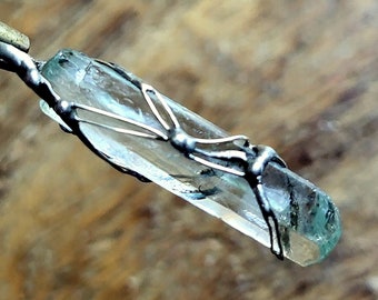 Aquamarine pendant - UNIQUE! Aquamarine crystal - rod - uncut - for men and women!