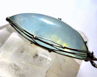 Fantastic aquamarine pendant - huge stone - TOP quality - cabochon - leaf shape UNIQUE! For women and men!