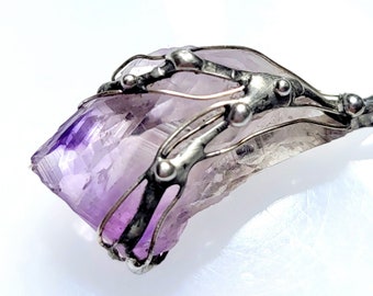 Original amethyst pendant - "Rose du France" bright amethyst raw stone - UNIQUE! For men and women!