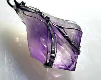 PURE MYSTICISM! Intense amethyst pendant - beautifully clear raw crystal tip - Brazil - UNIQUE! For men and women!