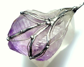 HUGE - Intense Amethyst - Pendant - Mystical Raw Crystal Point - "Dragon Tooth" - UNIQUE! Approx. 66 grams - For men and women!