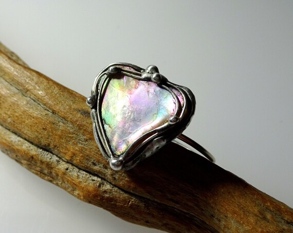 MYSTIK PUR Ring-Abalone and Pearl-UNIKAT!