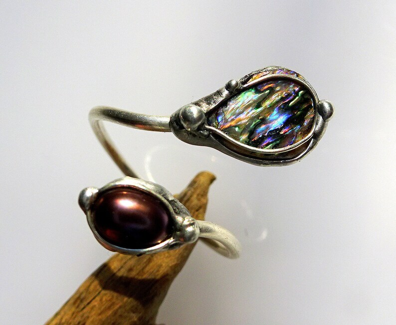 MYSTIK PUR Ring-Abalone and Pearl-UNIKAT!
