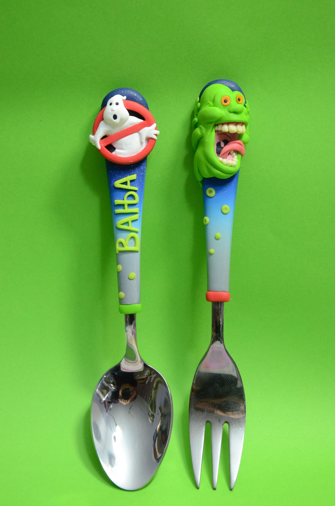 Personalized Cutlery for Kids With Ghostbusters Polymer Clay Etsy