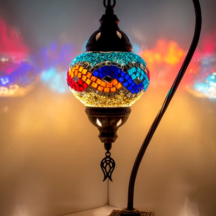 Turkish Mosaic Bedside Table & Desk Lamp, Stunning Moroccan Style