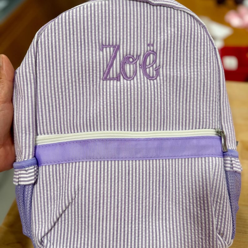 Monogrammed Seersucker Toddler Backpack: Personalized Preschool Book Bag image 6