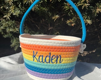 Personalized Rainbow Rope Easter Basket, Easter Gift for Kids, Custom Embroidered  Easter Basket, Embroidered Easter Basket, Easter Decor