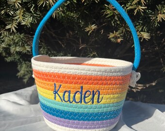Personalized Rainbow Rope Easter Basket, Easter Gift for Kids, Custom Embroidered  Easter Basket, Embroidered Easter Basket, Easter Decor