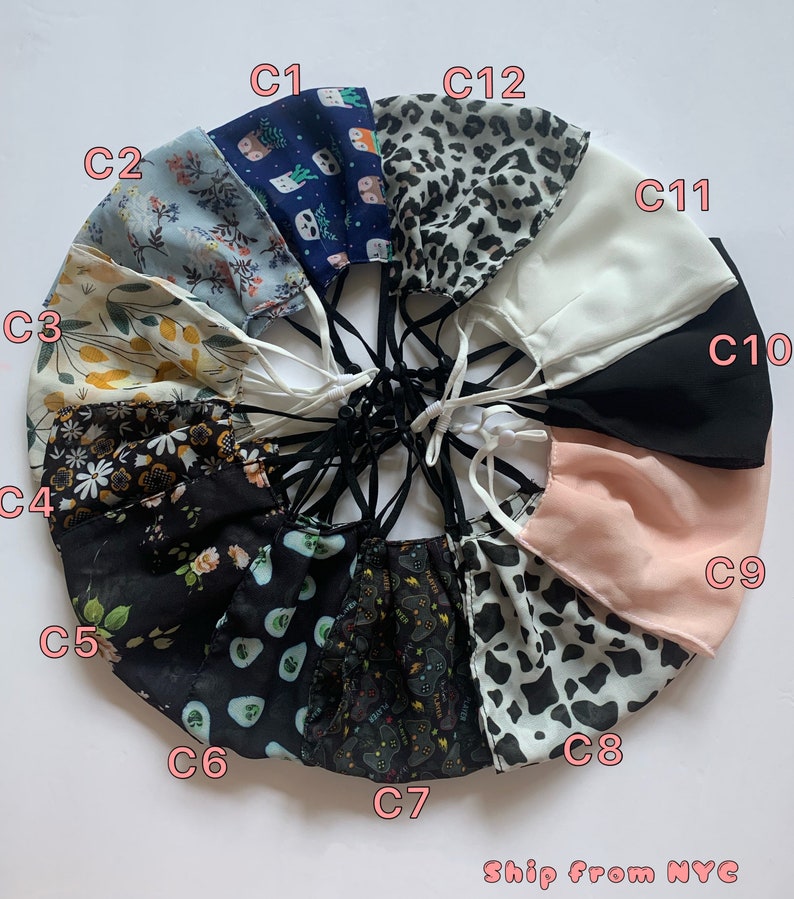 Chiffon Face Mask/Lightweight Thin Face Mask/Summer Breathable Face Mask/2 Layers Chiffon/Adjustable Ear Straps 
