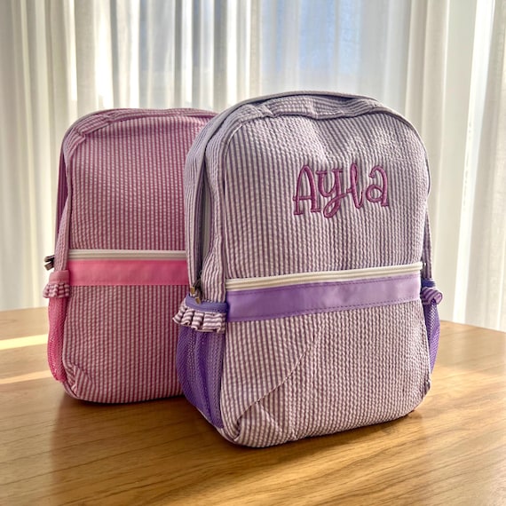 Monogrammed Seersucker Toddler Backpack: Personalized Preschool Book Bag