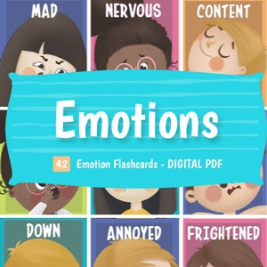 PDF DIGITAL - Flashcards de emoções para impressão - 42 cartões de expressões e emoções