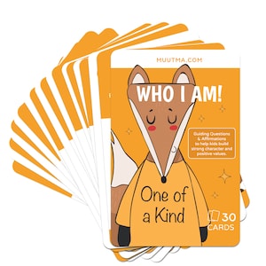 Affirmations & Guiding Questions Discussion Card Deck- Character and Value Building Cards for Kids - Who I am! 30 Cards