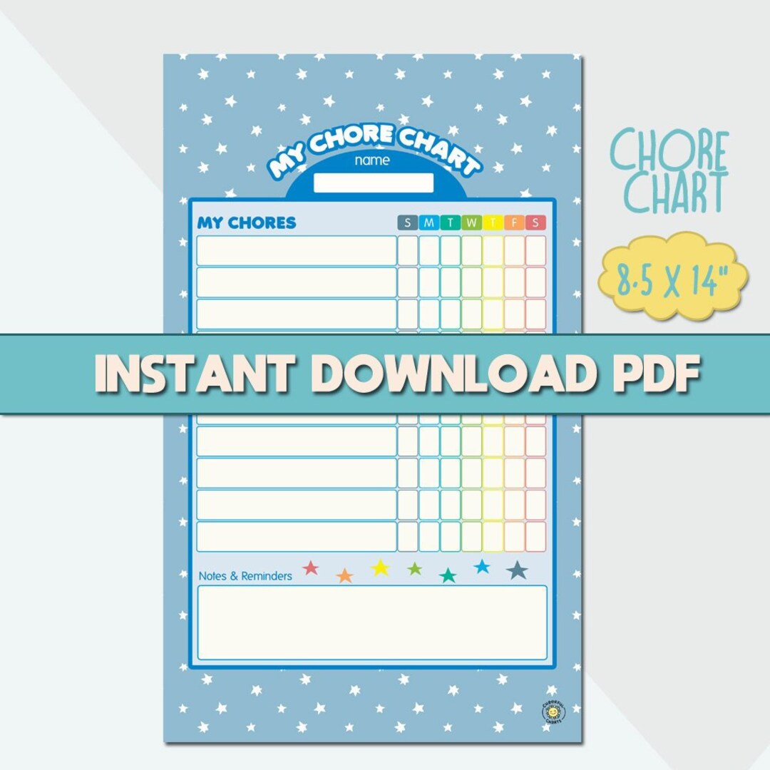 Reward Chart for Kids Printable Chore Chart Stars Blue Routine Chart ...