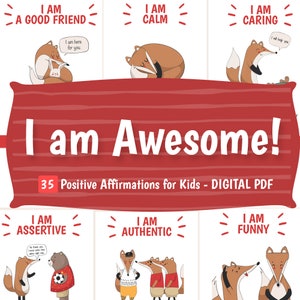 DIGITAL DOWNLOAD PDF - I am Awesome Positive Affirmation Cards for Kids - 35 Printable Cards