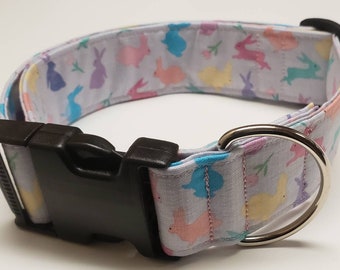 Ready to ship.  Easter bunny dog collar, easter collar, plastic buckle handmade dog collar. 1.5 wide adjusts from 15 - 24 inches.