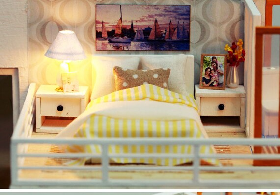 2 Storey Modern Diy Doll House Furnished Miniature House W Lights Wooden Dollhouse Grownup Toy Dollhouse Furniture Kit Diy Project