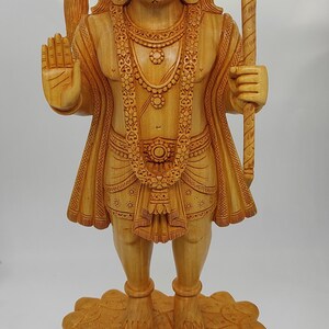 1  Wooden Hanuman Statue 12 Inch | Kadam Wood Lord Hanuman Idol | Hindu God Sculpture | Hand Carved Hanuman Murti for Home Temple Decor