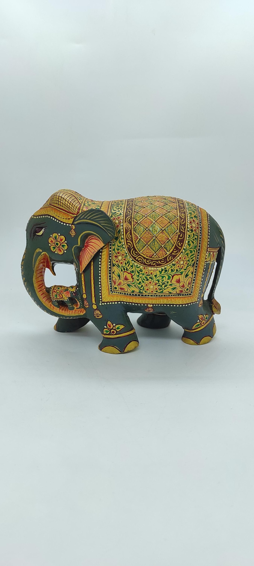Hand-painted Wooden Elephant Statue: Rajasthani Indian Decor, 7 Inch - Etsy
