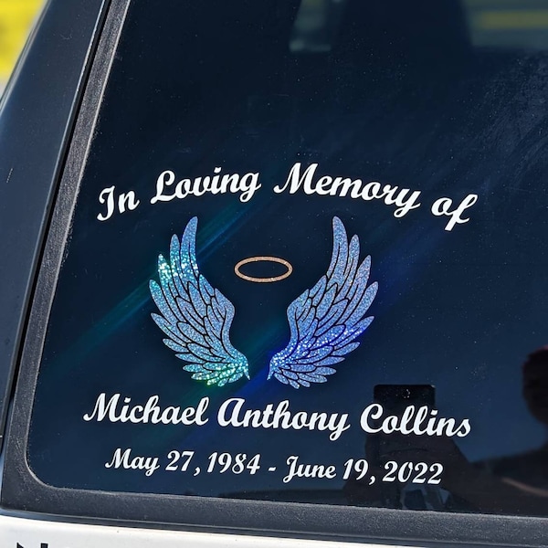 In Loving Memory Car Decal With Angel Wings, Memorial Decal, Loss of a Loved One, Memorial Sticker, RIP Decal, Personalized Decal, Car Decal