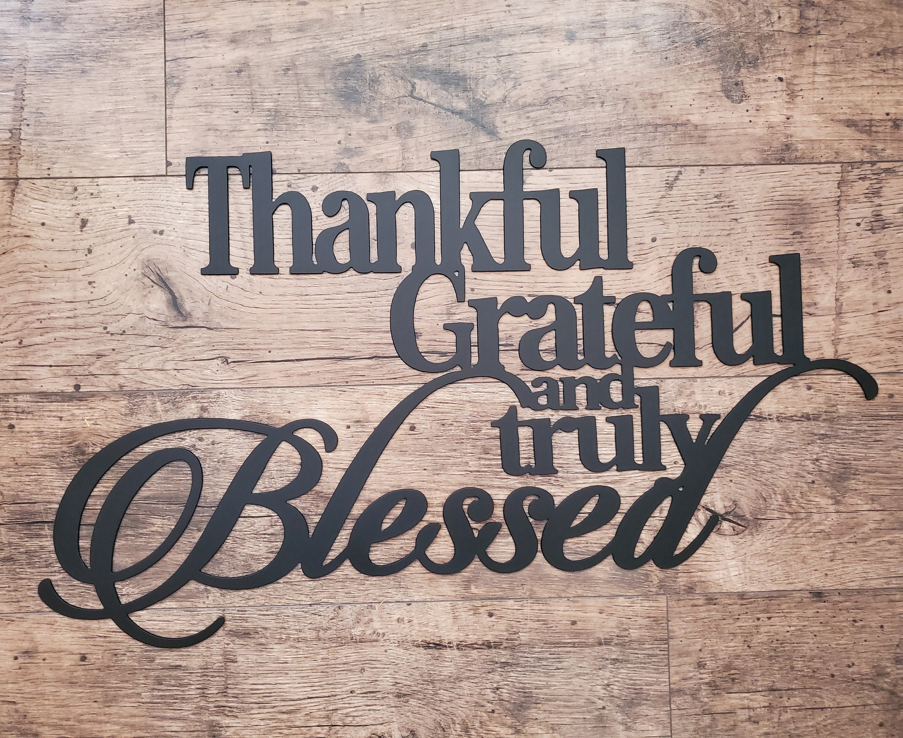 Christian Wall Art: Thankful Grateful Blessed V5 (Wood Frame Ready To