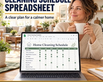 Cleaning Schedule & Checklist Spreadsheet | Home Cleaning Planner, Weekly and Monthly Chore Tracker | Google Sheets
