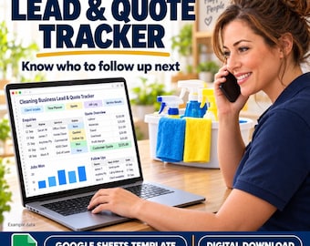 Cleaning Business Spreadsheet | Lead Tracker, Quote Template & Client Follow-Up CRM | Google Sheets