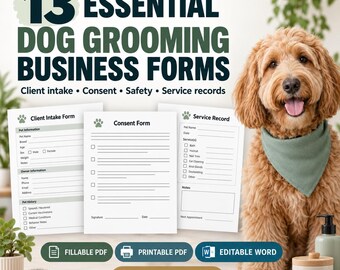 Formulários para Negócios de Banho e Tosa de Cães: 13 PDFs preenchíveis e imprimíveis + Modelo editável em Word