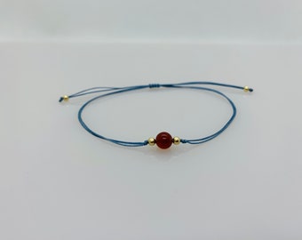 Pulsera de cornalina, pulsera de protección, pulsera de amistad, yoga, piedra preciosa, macramé, oro, oro rosa, plata esterlina