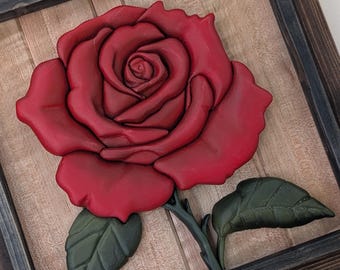 3D Carved Wood Art – Rose on Maple  Backing | 10" x 10" | Framed & Ready to Hang
