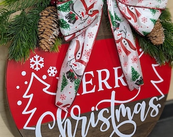 Christmas Door Hanger – “Merry Christmas” Round Sign